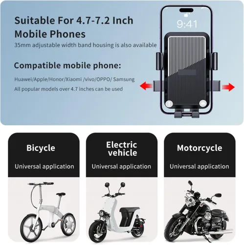 Vista 4 de Soporte para teléfono de bicicleta, abrazadera para manillar de motocicleta, clip de teléfono para scooter para iPhone 16 15 Pro Max/Plus, 14 Pro
