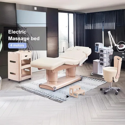 Vista 5 de DERMALOGIC Belvedere - Mesa eléctrica de tratamiento de spa con 4 motores, cama de masaje con base de madera, equipo de masaje de salón de spa