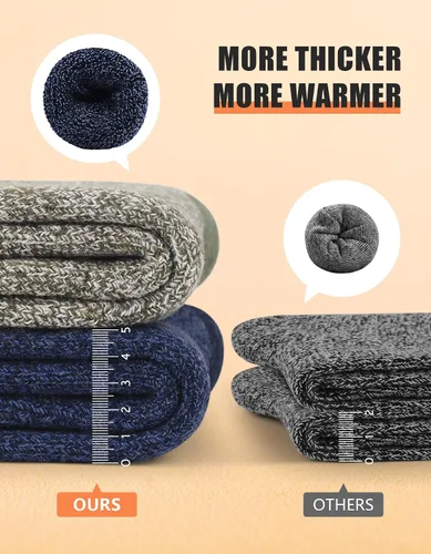 Vista 3 de UUMIAER Calcetines de lana merino para hombre, 5 pares de calcetines térmicos de lana para senderismo, calcetines gruesos de invierno