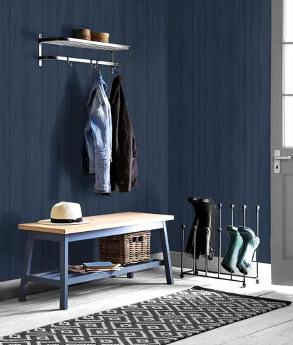 Vista 2 de NextWall - Papel pintado de panel de madera sintético de pelar y pegar (azul naval)