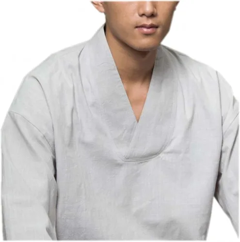 Vista 4 de ZanYing Budista Meditación Monje Camisa Casual Cuello en V Camisa de Algodón