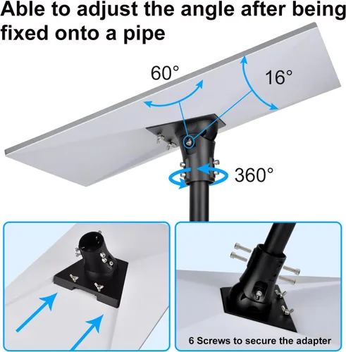 Vista 4 de Kit de montaje de poste de pared para plato Starlink Standard 4/4X/Gen 3, color negro Pole Mount with Adjustable Pipe Adapter for Starlink