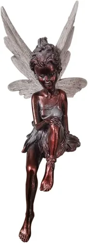 Vista 3 de EKDJKK Estatua de hada sentada para jardín, adorno de resina, manualidades, paisajismo, patio, decoración de parque, césped, hogar, patio, jardín