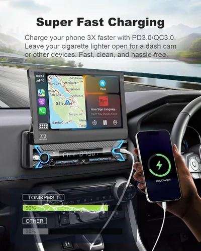 Vista 4 de Estéreo motorizado del coche de la pantalla táctil del solo DIN, Apple Gris