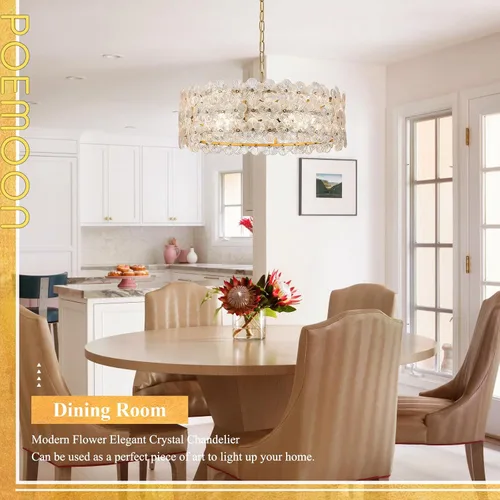 Vista 6 de Lámpara de cristal transparente de flores de 24 "8 luces de oro Dorado