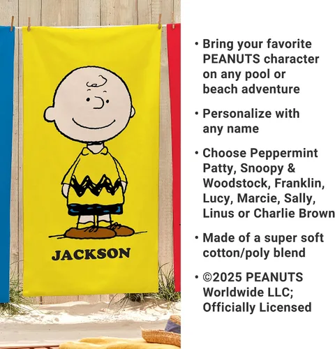 Vista 3 de Let's Make Memories Toalla de Playa Personalizada - Toalla de Piscina Personalizada de Peanuts - para Vacaciones de Primavera y Diversión de Verano