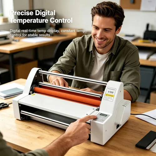 Vista 3 de Laminador de rollo frío caliente, 110 V 13 "V350 Laminador Pantalla digital Máquina laminadora de una sola cara y doble cara para laminación