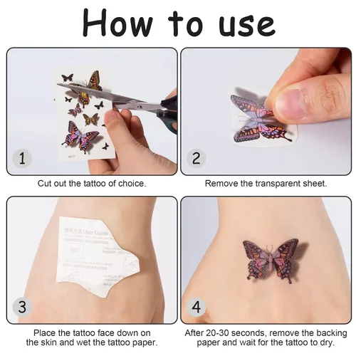 Vista 4 de PAGOW 40 hojas (alrededor de 250 unidades) tatuajes de mariposa autoadhesivos para adultos y niños y mujeres, calcomanías temporales impermeables