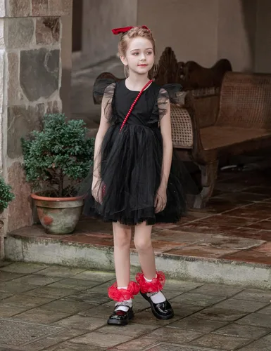 Vista 2 de Dicry Calcetines de encaje doble para niñas con volantes grandes para bebés y niños pequeños