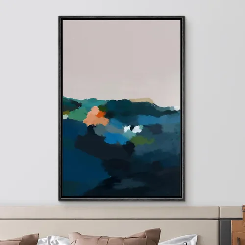 Vista 2 de IDEA4WALL Lienzo enmarcado para pared, acuarela pastel, cordillera, valle, ilustraciones abstractas, naturaleza, arte moderno, bohemio, decorativo