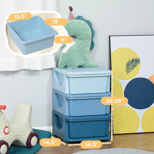 Vista 8 de Qaba - Unidad de almacenamiento para niños con 3 cajones, apilables, de 3 niveles, para dormitorio, guardería, sala de juegos, sala de estar, niños
