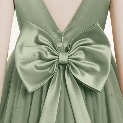 Vista 5 de IBTOM CASTLE Vestido de niña de las flores, vestido de princesa de tul con Verde salvia
