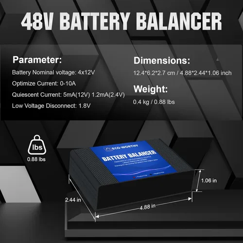 Vista 6 de ECO-WORTHY Equilibrador de Batería 48V Equilibrador de Batería para Banco de 24V/36V/48V, Compatible con Batería LiFePO4, Ácido de Plomo/Gel/SLA