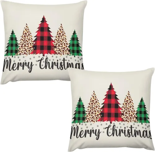 Vista 11 de Juego de 2 fundas de almohada de Navidad, decoración rústica de árbol de Navidad, fundas de sofá festivas, sofá, dormitorio, hogar
