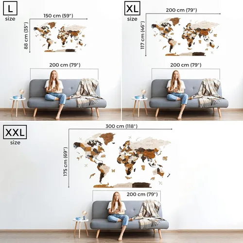 Vista 5 de HYPERI Decoración de pared de mapa del mundo de madera 3D multicapa, decoración de pared de arte de madera, mapa mundi para pared, mapas del mundo