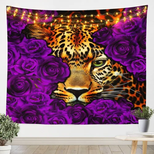 Vista 16 de Tapiz femenino de flores de rosas rojas, tapiz de pared para el día de San Valentín, decoración de habitación de niñas y mujeres, cielo estrellado