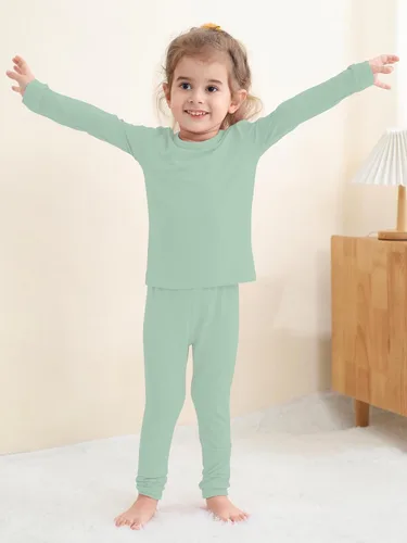 Vista 48 de GUISBY Conjunto de pijama de rayón de bambú para niños y niñas, ajuste cómodo, para uso diario, conjunto de pijama de 2 piezas