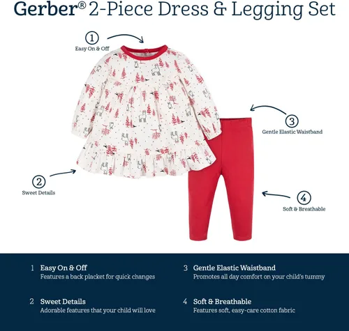Vista 5 de Gerber Conjunto de ropa de juego de 2 piezas para niña pequeña