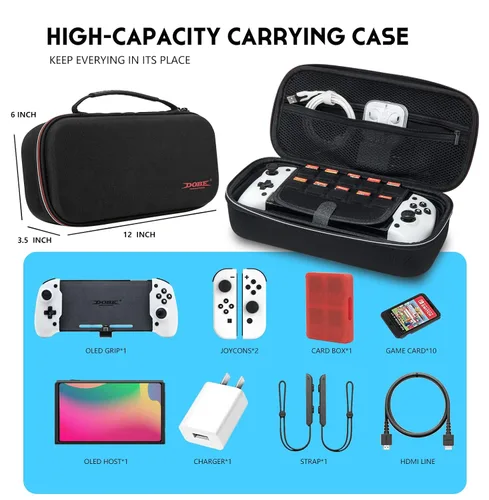 Vista 2 de ECHZOVE Switch OLED Controller Grip and Case - Ergonomic Handheld Controller with Six-Axis Gyroscope, Mapping Buttons, Type-C Charging - Hard Travel