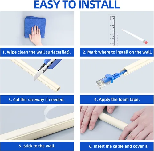 Vista 8 de Delamu – Funda para cable beige, cubiertas de cable para 1 cable en la pared, cubiertas de cable de tamaño mini para cables en la pared, cubierta