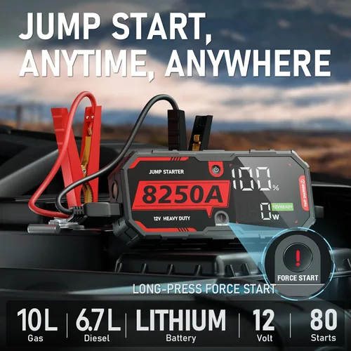 Vista 2 de 8250A Arrancador de Salto Arrancador de Puente Portátil Paquete de Batería (Hasta 10L de Gasolina / 6.5L de Diesel), 2 Bancos de Energía USB-C