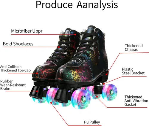 Vista 2 de Roller Skates for Women Men, PU Leather Classic Double-Row Light-Up Wheel, Roller Skates for Indoor Outdoor, Beginner