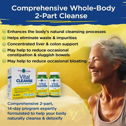 Vista 3 de Vital Planet - Vital Cleanse con cardo mariano, magnesio, aloe del cabo y hierbas, suplemento natural para estreñimiento ocasional y eliminación