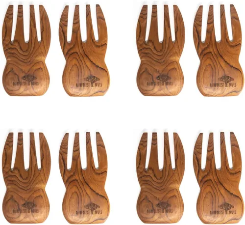 Vista 7 de Rainforest Bowls Manos para servir ensaladas de madera de teca javanesa, perfectas para mezclar, lanzar y servir ensalada, ultra duradero, diseño
