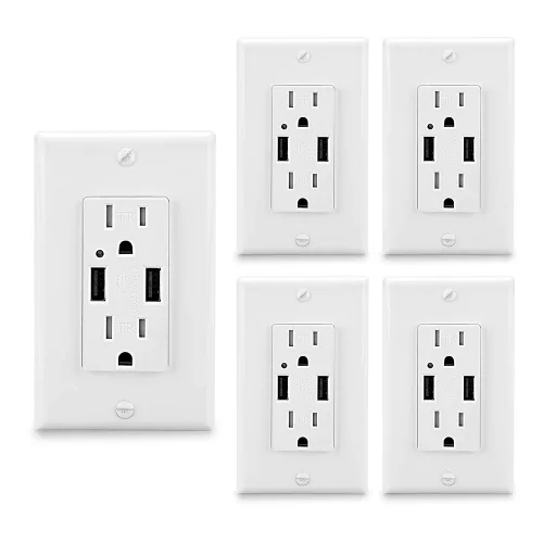 Vista 8 de LEOD 4.2A 5V Smart High Speed 2 USB Cargador de pared con 2 tipos de placas de pared libres (estándar y sin tornillos incluidos), receptáculo USB