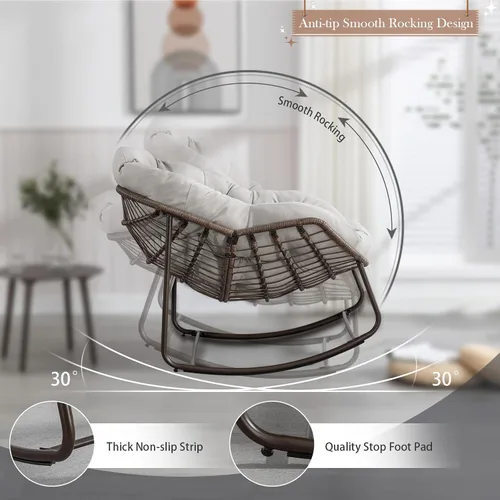 Vista 3 de Mecedora para patio al aire libre, silla mecedora de huevos de ratán para interiores, cómoda silla Papasan de gran tamaño con cojín más grueso