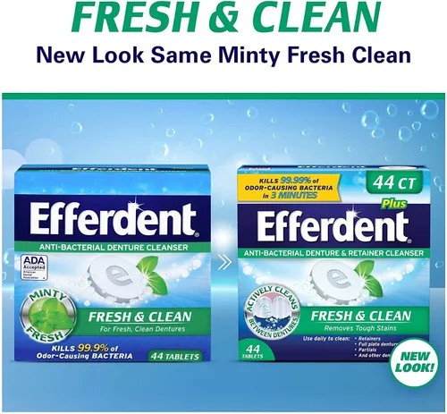 Vista 7 de Efferdent Tabletas de limpieza de retenedores, tabletas de limpieza de dentaduras para aparatos dentales, menta fresca y limpia, 44