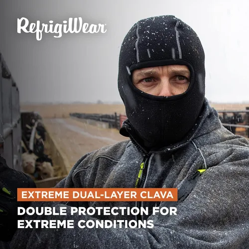 Vista 2 de RefrigiWear Mascarilla de pasamontañas cálida de doble capa Polartec con ribete reflectante, Negro