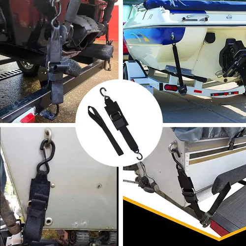 Vista 6 de Correas de amarre para remolque de barco, correas de amarre con ganchos de cierre y accesorios de bucle suave, correas de seguridad ajustables