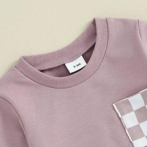 Vista 5 de Ehfomius Conjunto de 2 piezas de sudadera de manga larga con cuello redondo para bebé niño y niña