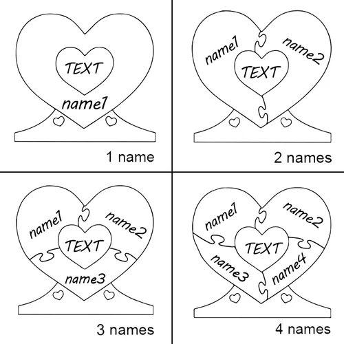 Vista 4 de Rompecabezas de corazón con nombre de madera, texto artístico personalizado con rompecabezas de corazón con nombre de familia de 1 a 8, perfecto