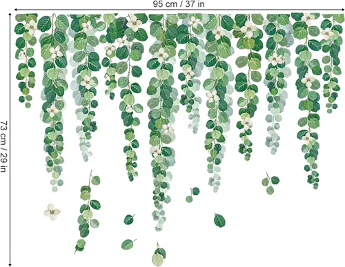 Vista 4 de decalmile Calcomanías reutilizables para ventanas de hojas de árbol de vid verde