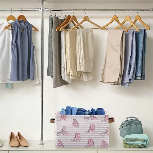 Vista 4 de Cesta Contenedor de Almacenamiento para Zapatos de Ballet, Caja de Almacenamiento Cúbica Grande de Lona Plegable Organizadora para Armario