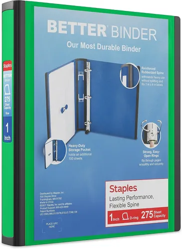 Vista 40 de Carpeta con anillos en forma de "D" de 1 pulgada para mejor visualización Staples, Negro