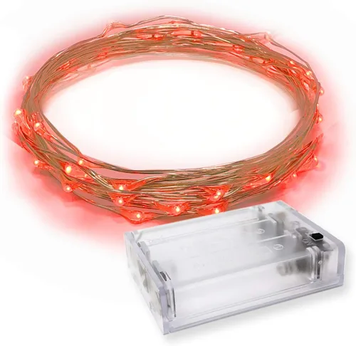 Vista 8 de 20 tiras de luces microledes en color blanco cálido, a batería, con cable plateado de 7 pies