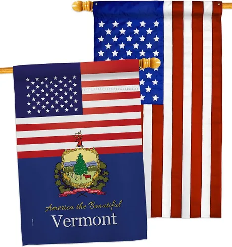 Vista 5 de Paquete de 2 banderas de Estados Unidos Vermont House de Estados Unidos con área especial de Estados Unidos, pequeño y decorativo para jardín, doble