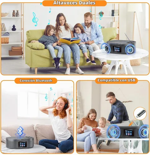 Vista 14 de DESOBRY, Reproductor de CD Boombox portátil con modos Bluetooth TX/RX y Negro