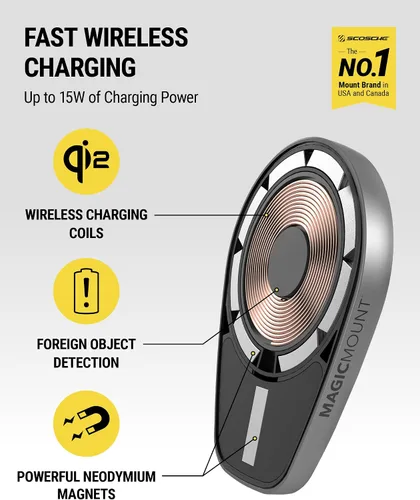 Vista 2 de Scosche MPQMD-SP MagicMount Charge Pro Qi2 Cargador de montaje en coche MagSafe de carga inalámbrica rápida, soporte magnético de teléfono celular