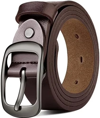 Vista 3 de Paquete de 2 Cinturón para mujer, cuero de vaca de moda con hebilla de pin para pantalones de mezclilla