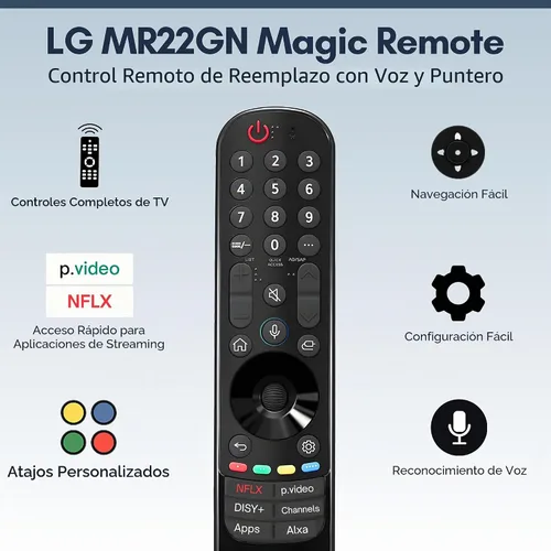 Vista 2 de Control Remoto LG Magic de Repuesto para Modelos de Smart TV 2019-2024 - Configuración Fácil, Control de Voz, Teclas de Acceso Directo - Funciona
