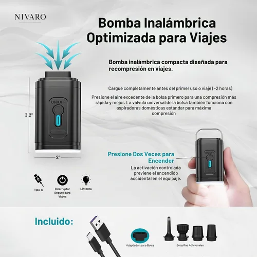 Vista 3 de Bolsas de compresión al vacío de viaje Grandes 30L 1 paquete Impermeable y reutilizable Bolsas ahorradoras de espacio para equipaje Bomba