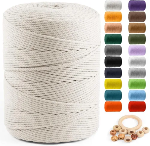 Vista 26 de ZUEXT Cordón de algodón para macramé de 4 mm x 500 m, ZUEXT Cordones trenzados naturales hechos a mano en verde manzana de 4 hebras, cuerda de lana