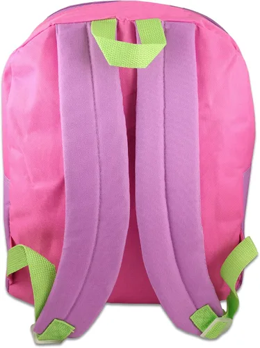Vista 3 de Baby Yoda Mochila para niñas, niños, paquete de 4 piezas con mochila escolar rosa de 16 pulgadas, calcomanías mandalorian, clip para mochila y más