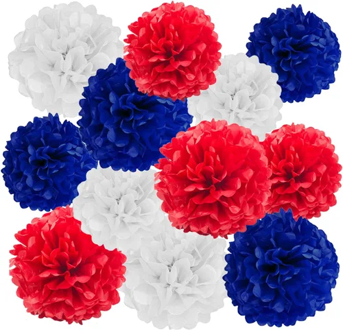 Vista 11 de GAKA Pompones de papel de seda rosa intenso (rojo rosa), rosa y naranja, decoraciones para fiestas, flores de seda colgantes de 10 y 12 pulgadas, 12