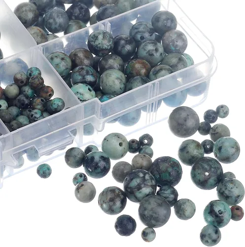 Vista 5 de RUBYCA Caja organizadora de cuentas sueltas redondas de turquesa africana natural, fabricación de joyas, tamaños mixtos