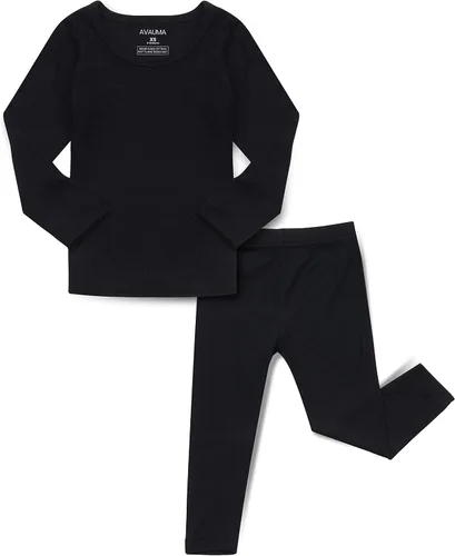 Vista 27 de AVAUMA Conjunto de pijama para bebés, niños y niñas, ajuste ceñido, con nervaduras, ropa de dormir para el estilo de vida diario Negro/Azul